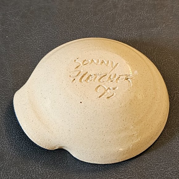 Vintage Sonny Fletcher Pottery Ceramic Dish Spoon Rest floral Blue white 1995 90 - Picture 3 of 6